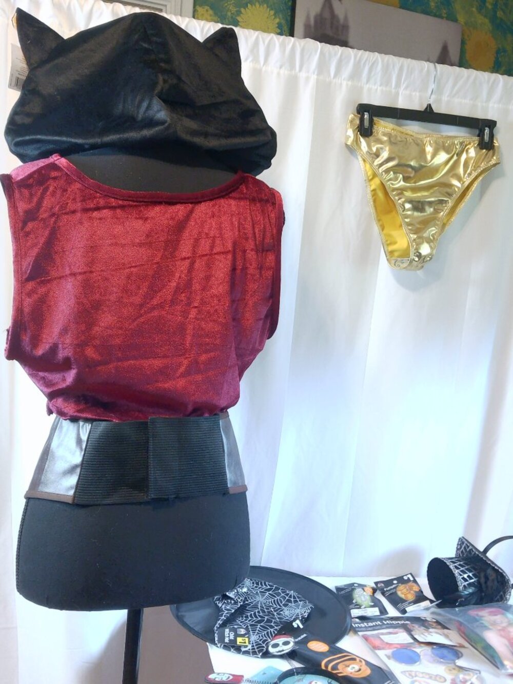 Halloween Costume & Accessory Lot – Cat Mask, Velvet Top, Corset Belt, Metallic - Picture 4 of 16